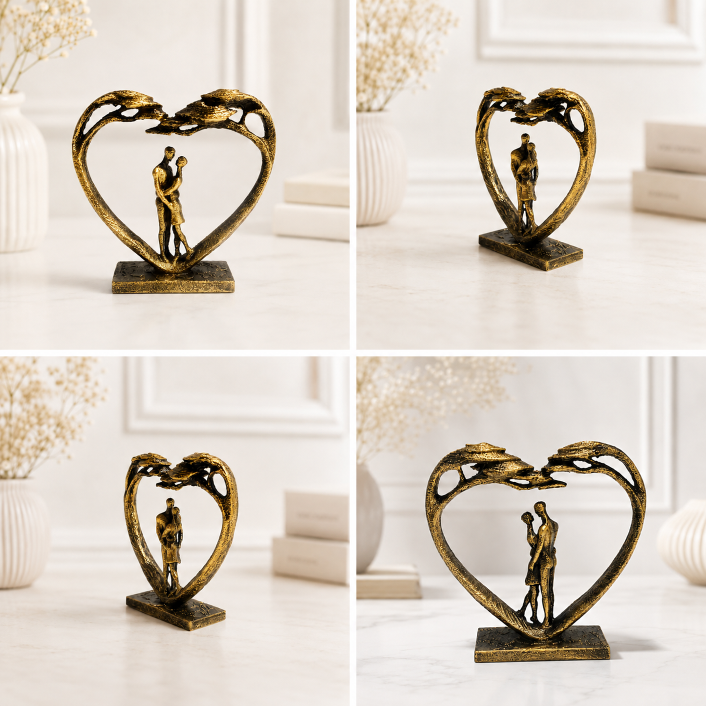 Golden Heart Couple Sculpture