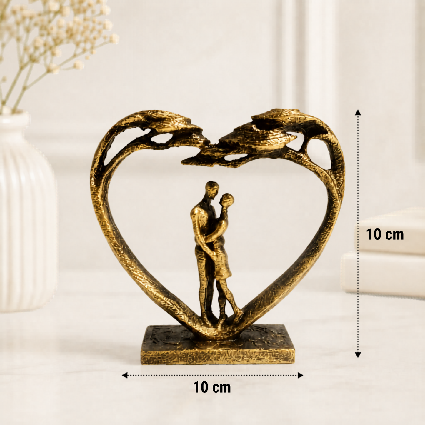 Golden Heart Couple Sculpture