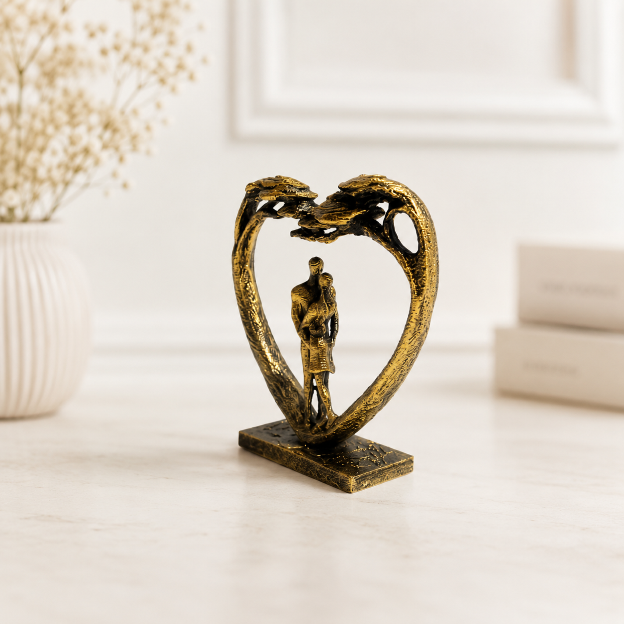 Golden Heart Couple Sculpture